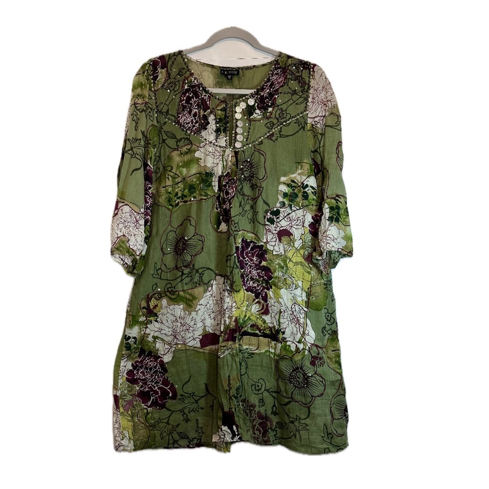 Boho multi color embellishments Shift lagenlook Dress Free Size/Small-Medium